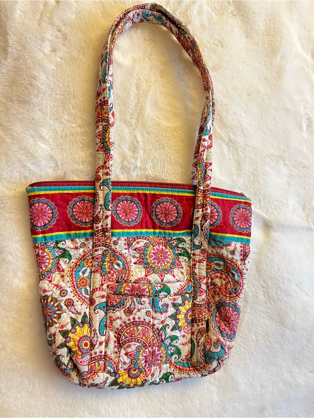 Quilted Floral Paisley Tote Bag Cotton Shoulder Bag Boho Multicolor Zip Top